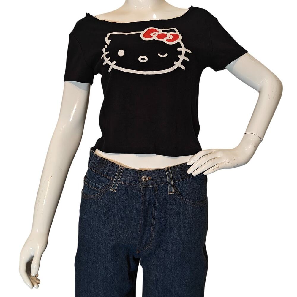 Hello Kitty Black Graphic Tee Sanrio Bow Top Medium